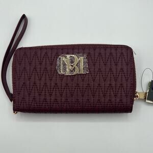 Badgley Mischka Womens Long Wallet Phone Pocket Wristlet Plum Vegan Leather NWT